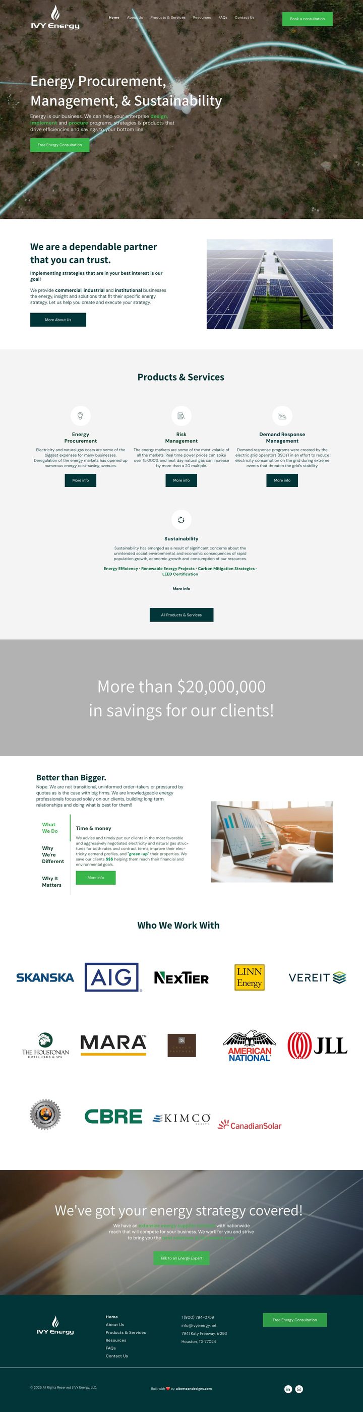 IVY Energy full homepage, a custom website by Albertson Designs. Hover to scroll the full design, click to enlarge.