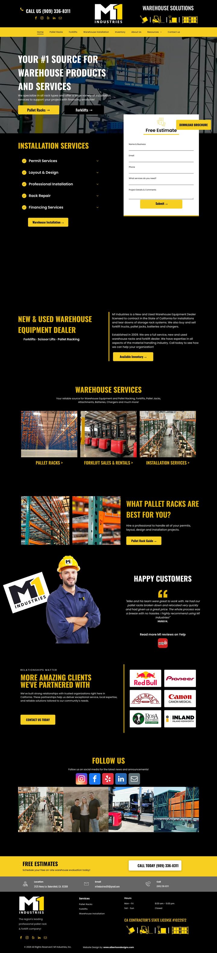 M1 Industries full homepage, a custom website by Albertson Designs. Hover to scroll the full design, click to enlarge.